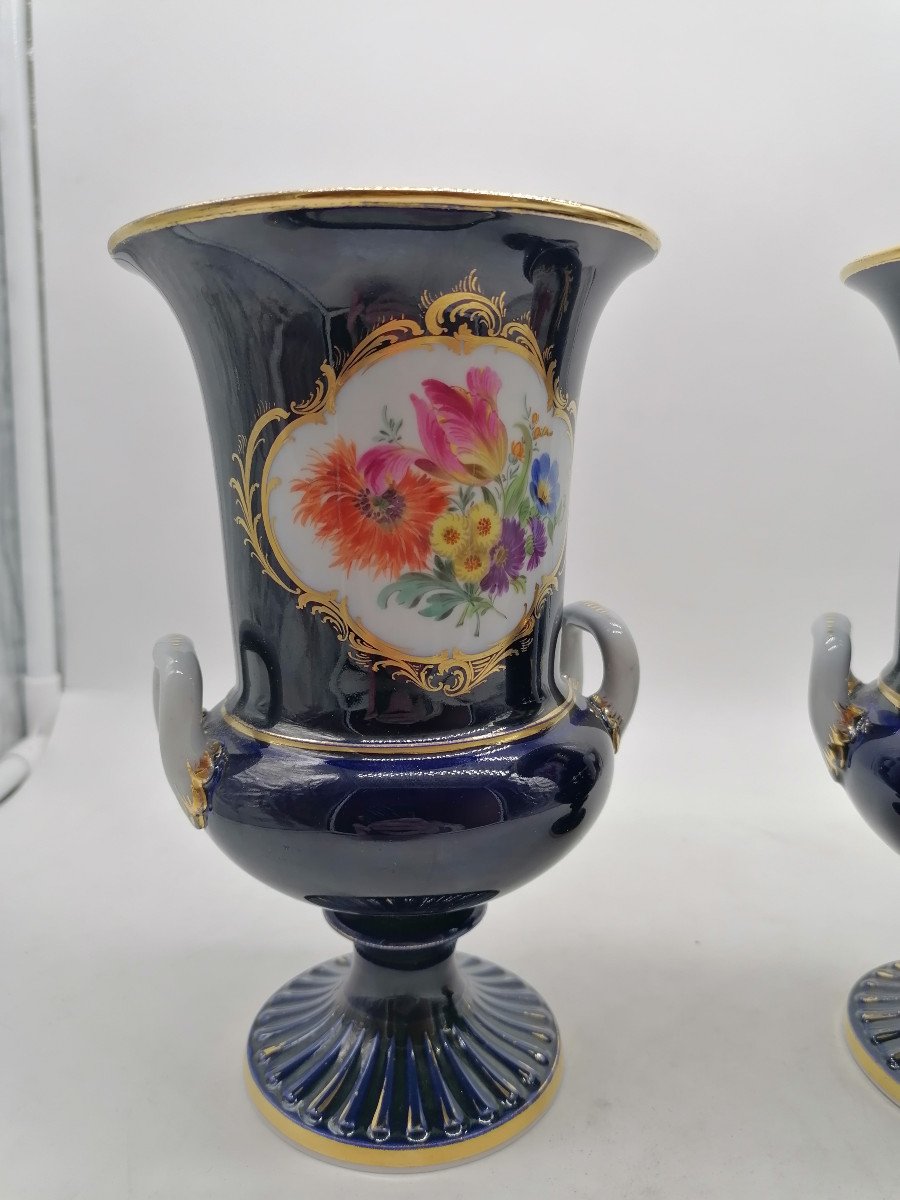 Paire de Vases En Porcelaine Meissen XXème-photo-2