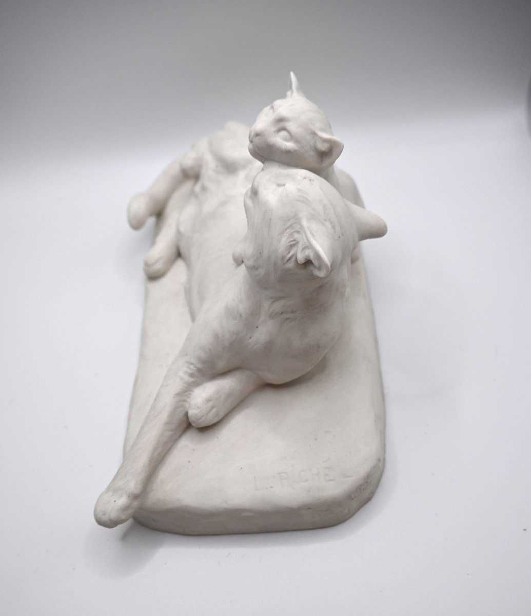 La Chatte et Son Chaton, sculpture en biscuit de Sèvres, 1905-photo-2