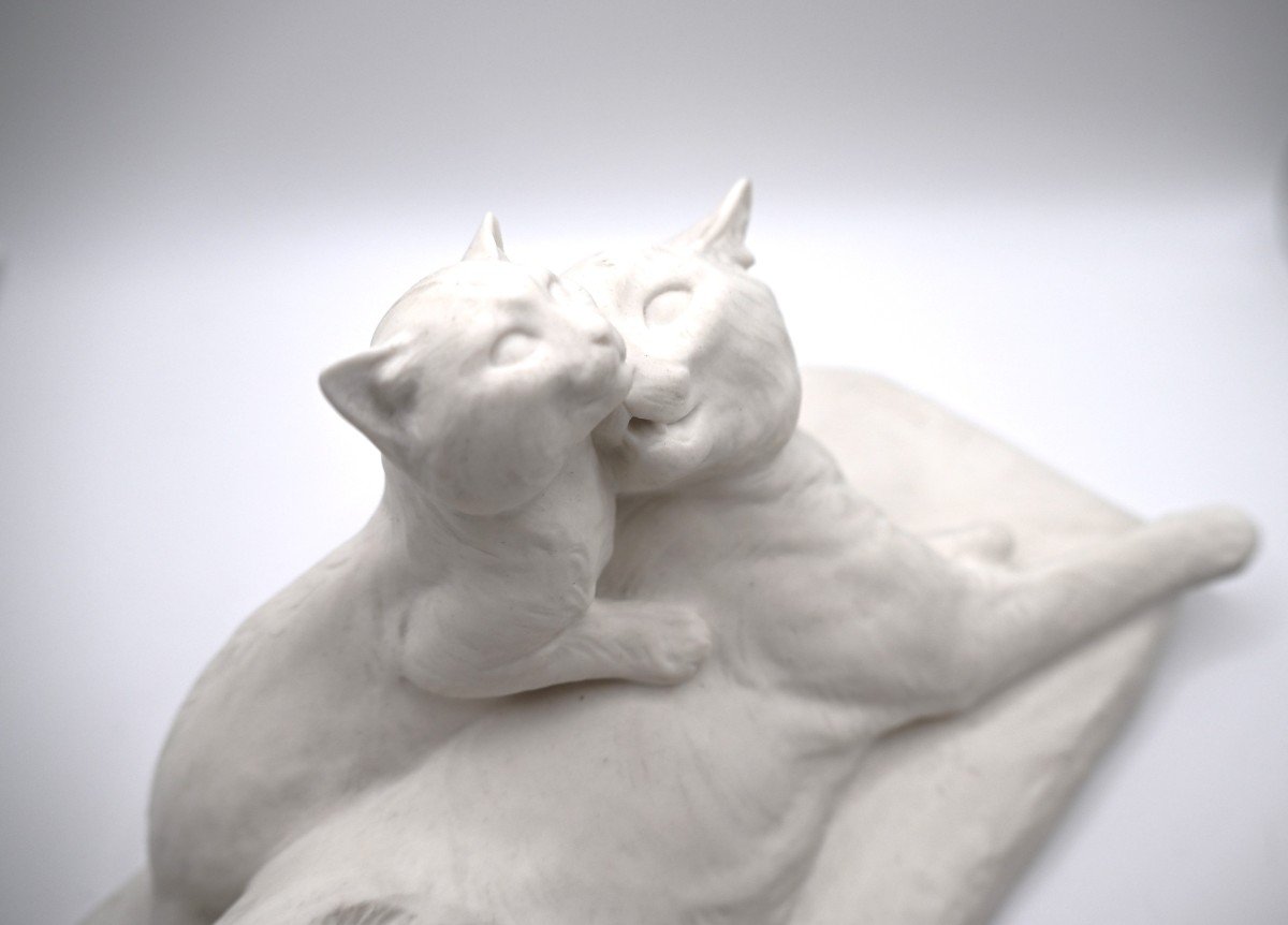 The Cat And Her Kitten, Sculpture In Sèvres Biscuit, 1905-photo-3