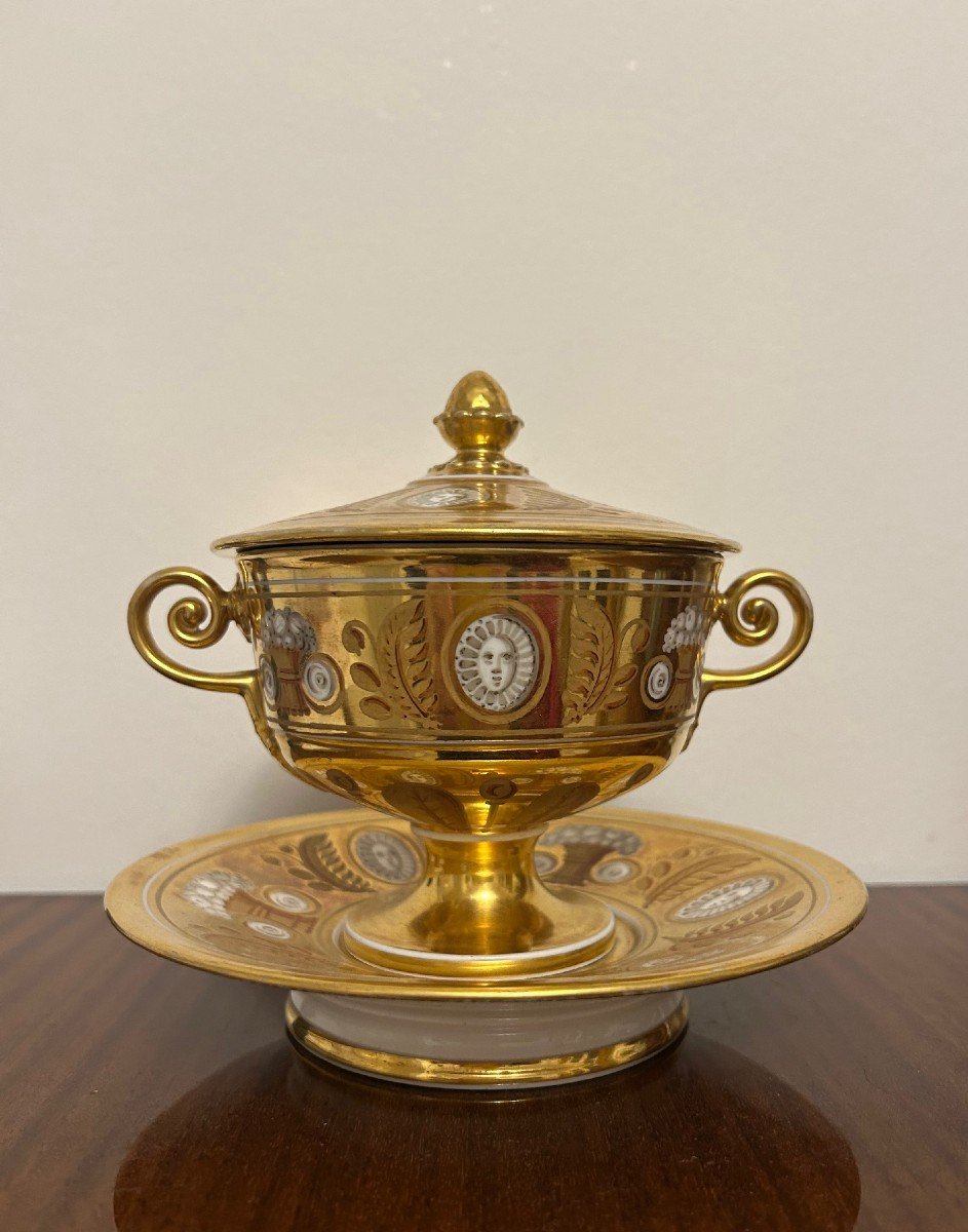 Sugar Bowl And Tray, Paris Porcelain, 19th Century, Darte Manufacture