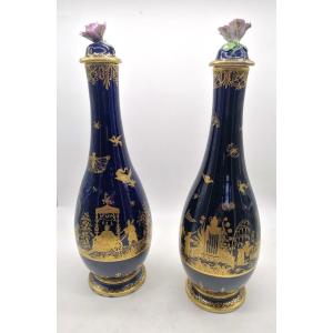 Pair Of 19th Century Meissen Porcelain Bottle Vases