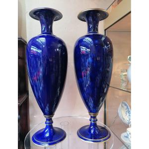 Paire De Vases En Porcelaine Bleus Sèvres