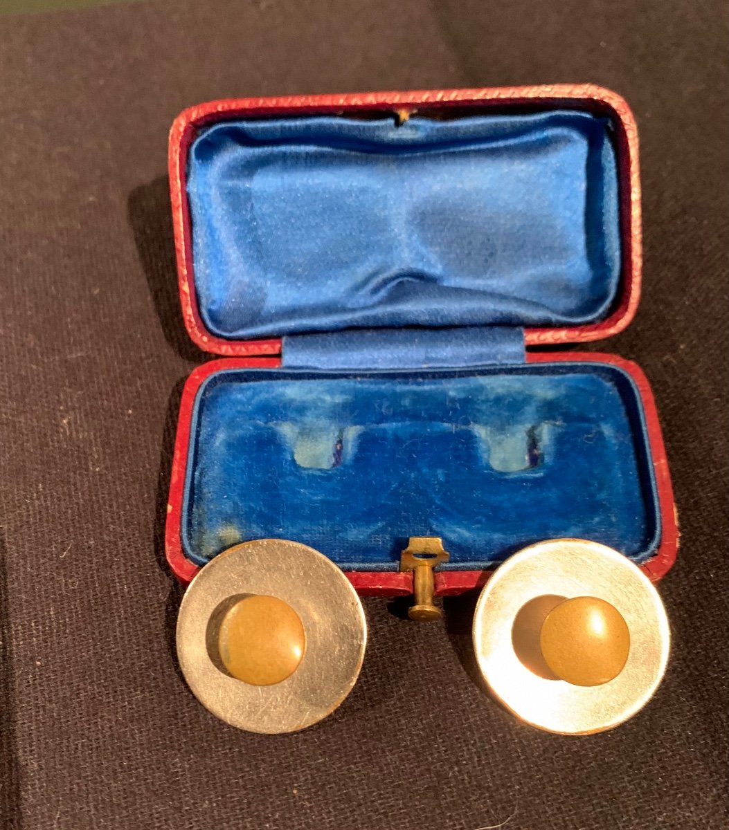 Pair Of Golden And Enamelled Brass Collar Buttons. Late 19th Century-photo-1