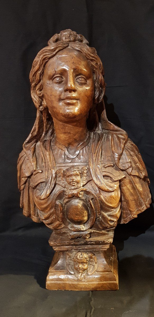 Reliquary Bust Of A Woman In Carved Walnut. Italy Late 16th – Early 17th-photo-4