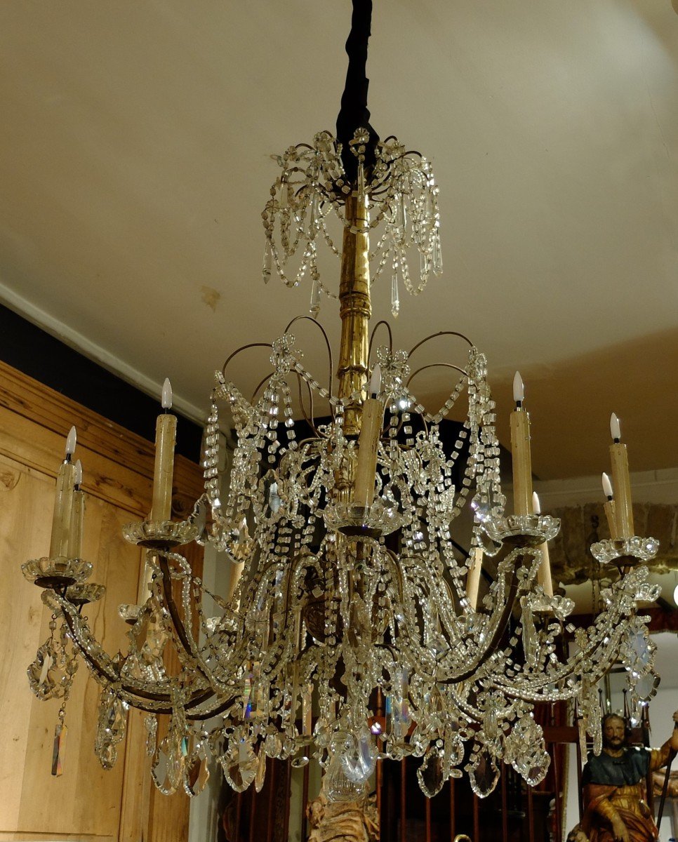 Rare Large Crystal Chandelier With 12 Lights. Genoa Early 19th Century.-photo-2