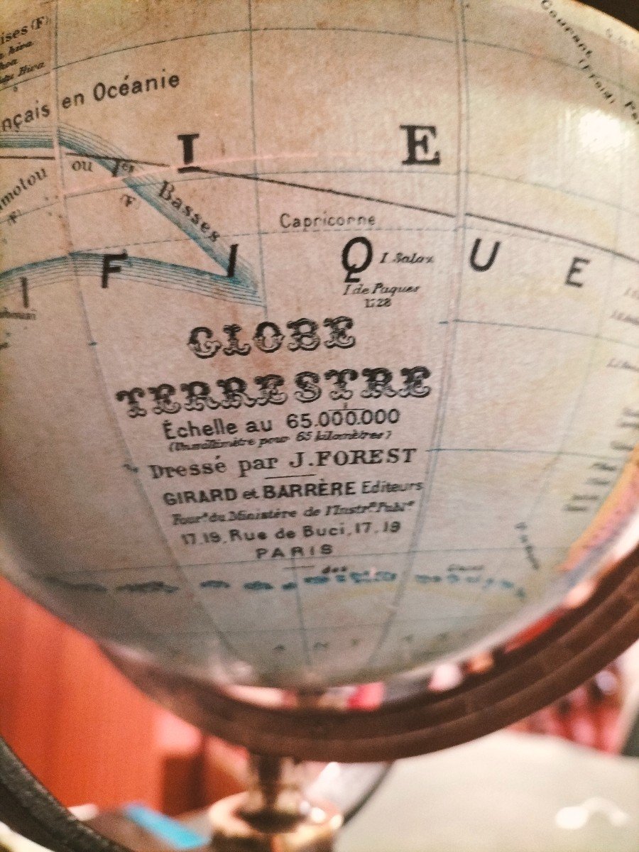 Terrestrial Globe, 1930s, Turned Wooden Base-photo-2