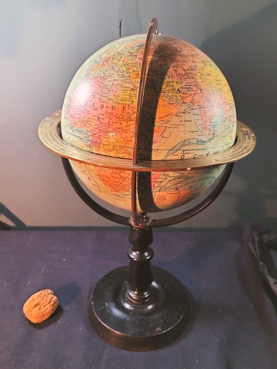 Terrestrial Globe, 1930s, Turned Wooden Base