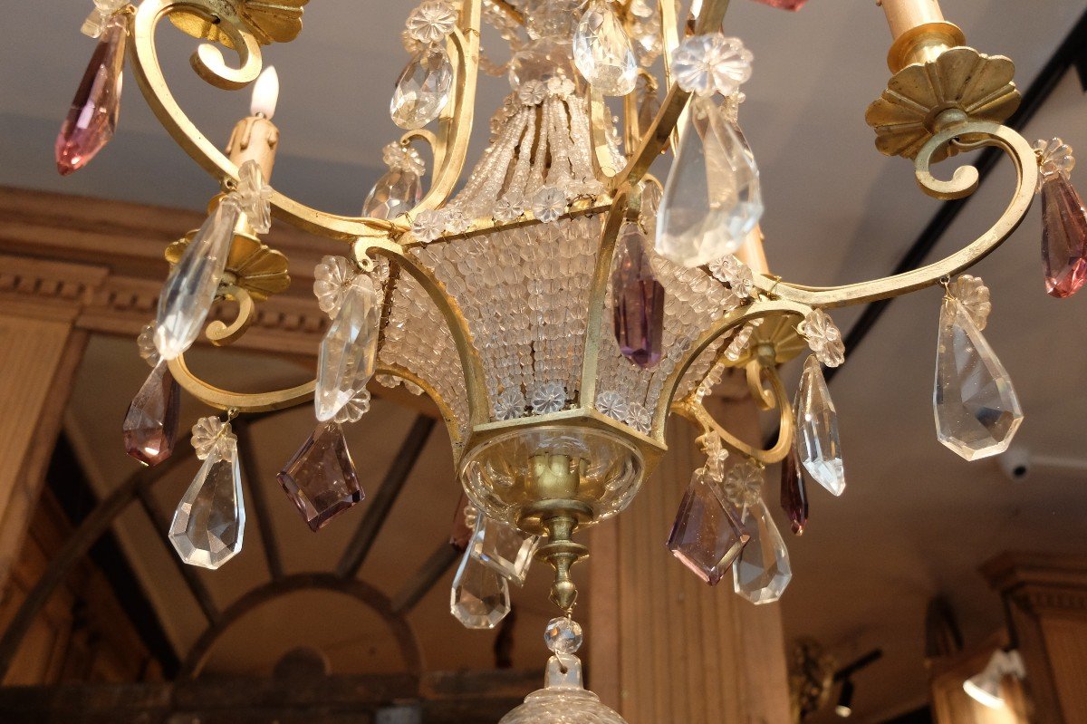 Elegant “pagoda” Chandelier With Pendants, Six Lights. Period Late 19th Century.-photo-3