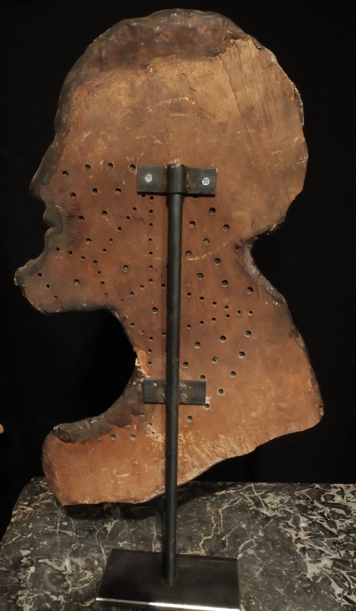 Two Profiles Of A Man Forming A Pendant In Carved, Gilded And Patinated Wood. Italy, 17th Century.-photo-3