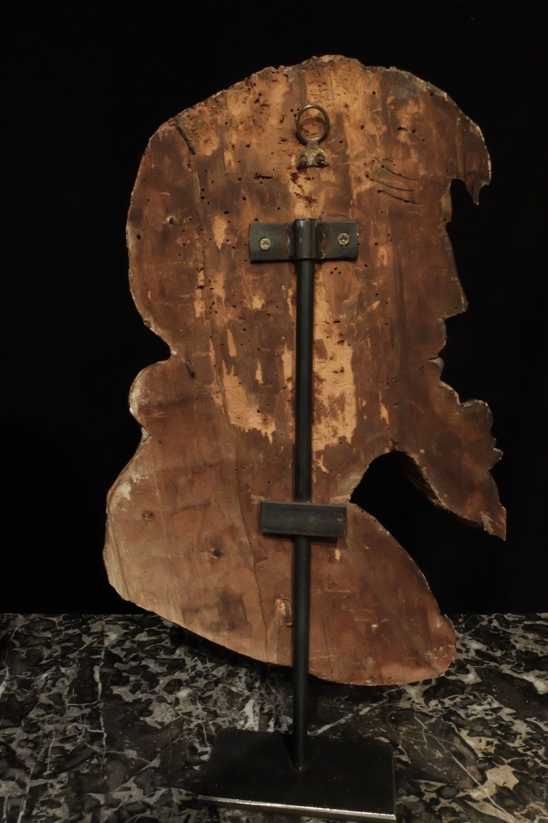 Two Profiles Of A Man Forming A Pendant In Carved, Gilded And Patinated Wood. Italy, 17th Century.-photo-4