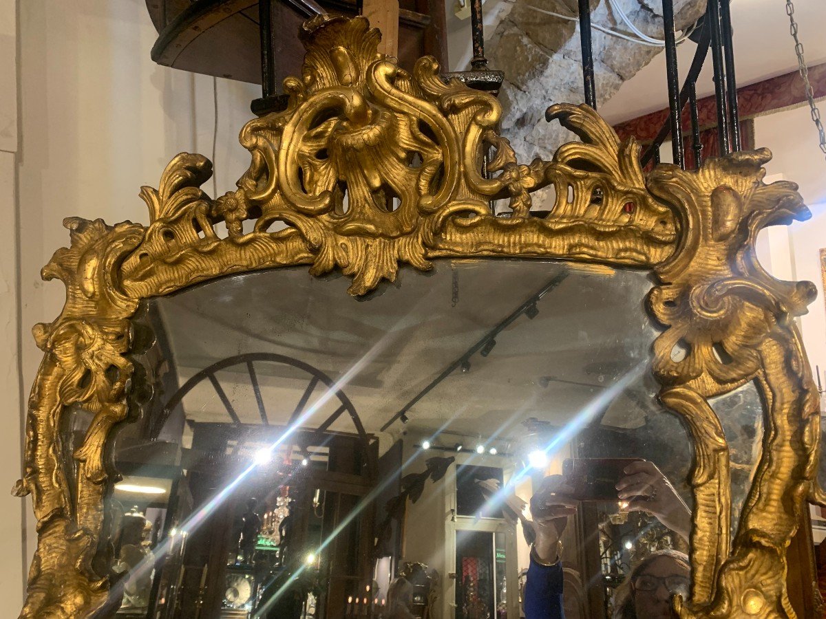 Beautiful Carved And Gilded Wooden Mirror With Glazing Beads. South Of France, 18th Century.-photo-3