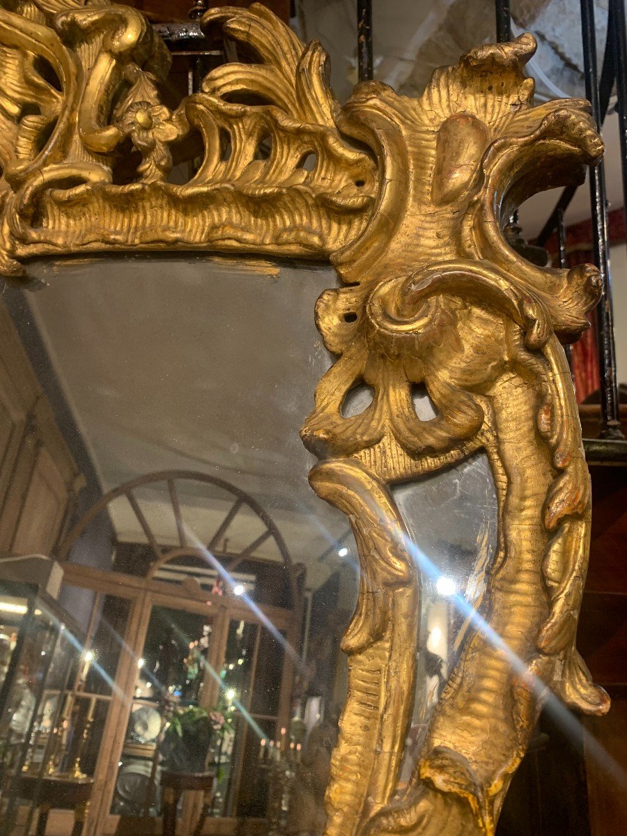 Beautiful Carved And Gilded Wooden Mirror With Glazing Beads. South Of France, 18th Century.-photo-4