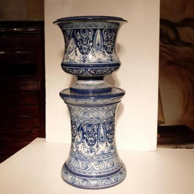 Vase Medici And Its Column In Earthenware Of Nevers XVIIIth