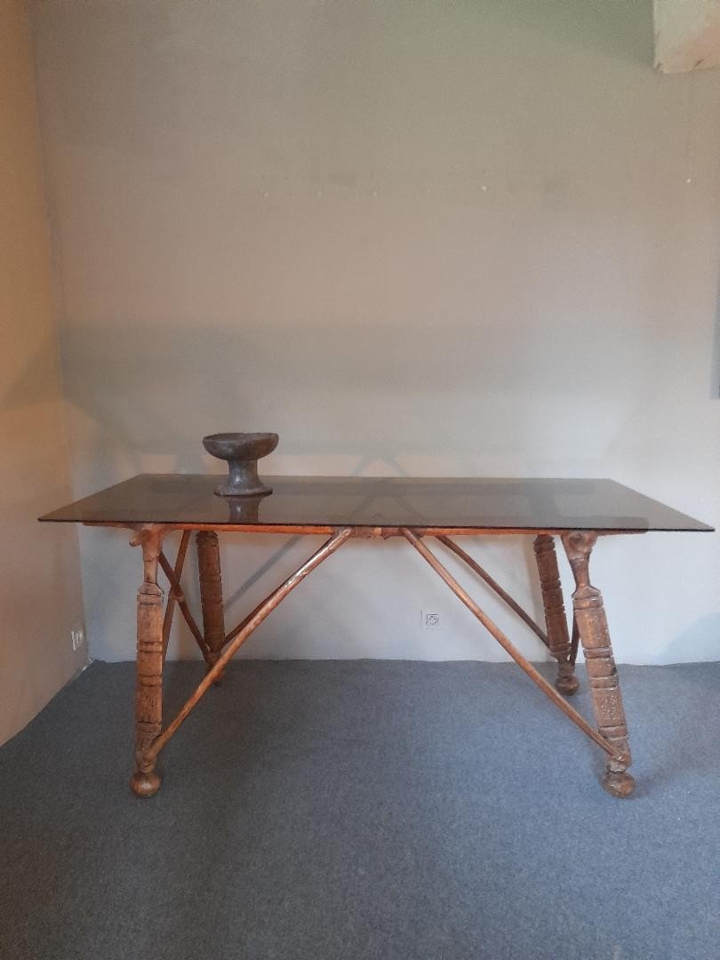 Console en bois à plateau de verre