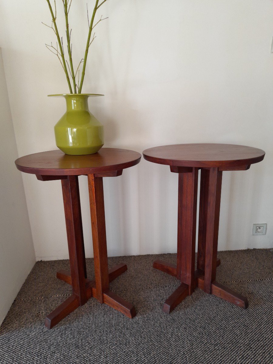 Pair Of Pedestal Tables In The Style Of Georges Nakashima