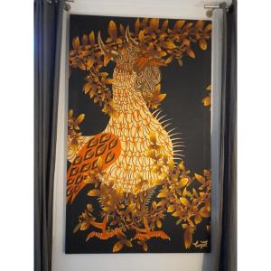 Canvas Printed On Frame "the Rooster" After Lurçat