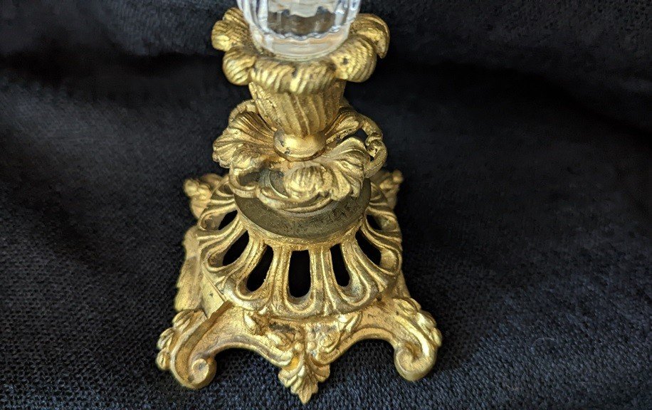 Pair Of Cornets In Molded Crystal And Gilt Bronze-photo-4