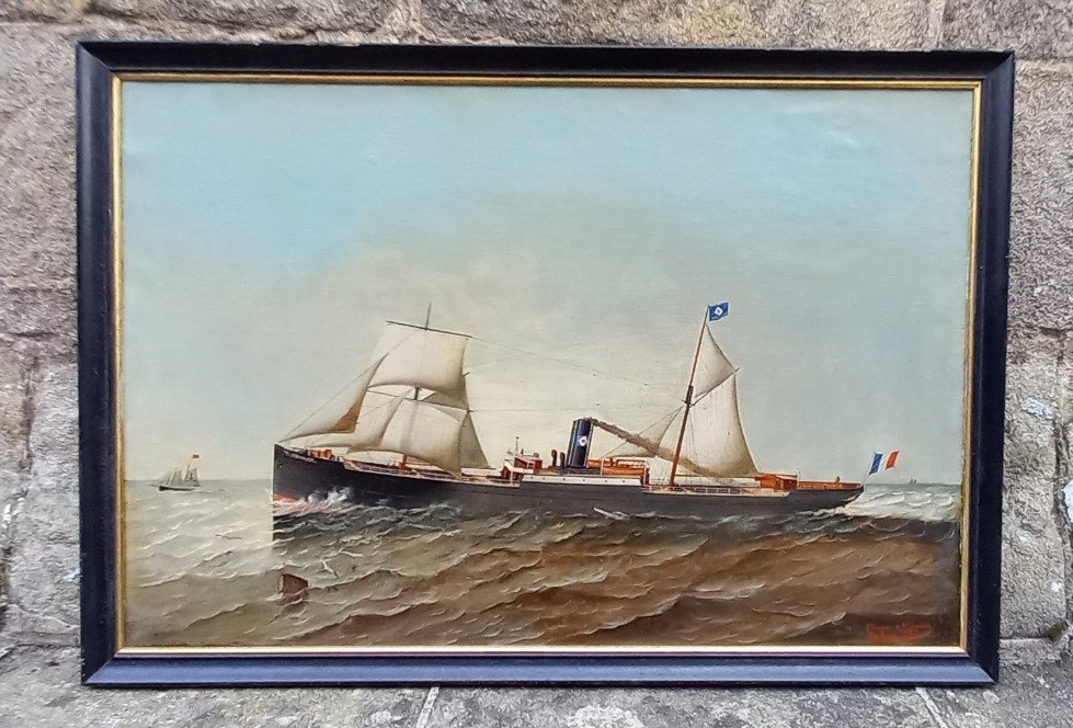 "le Dunkerque" Portrait Of A Two-masted Steamer