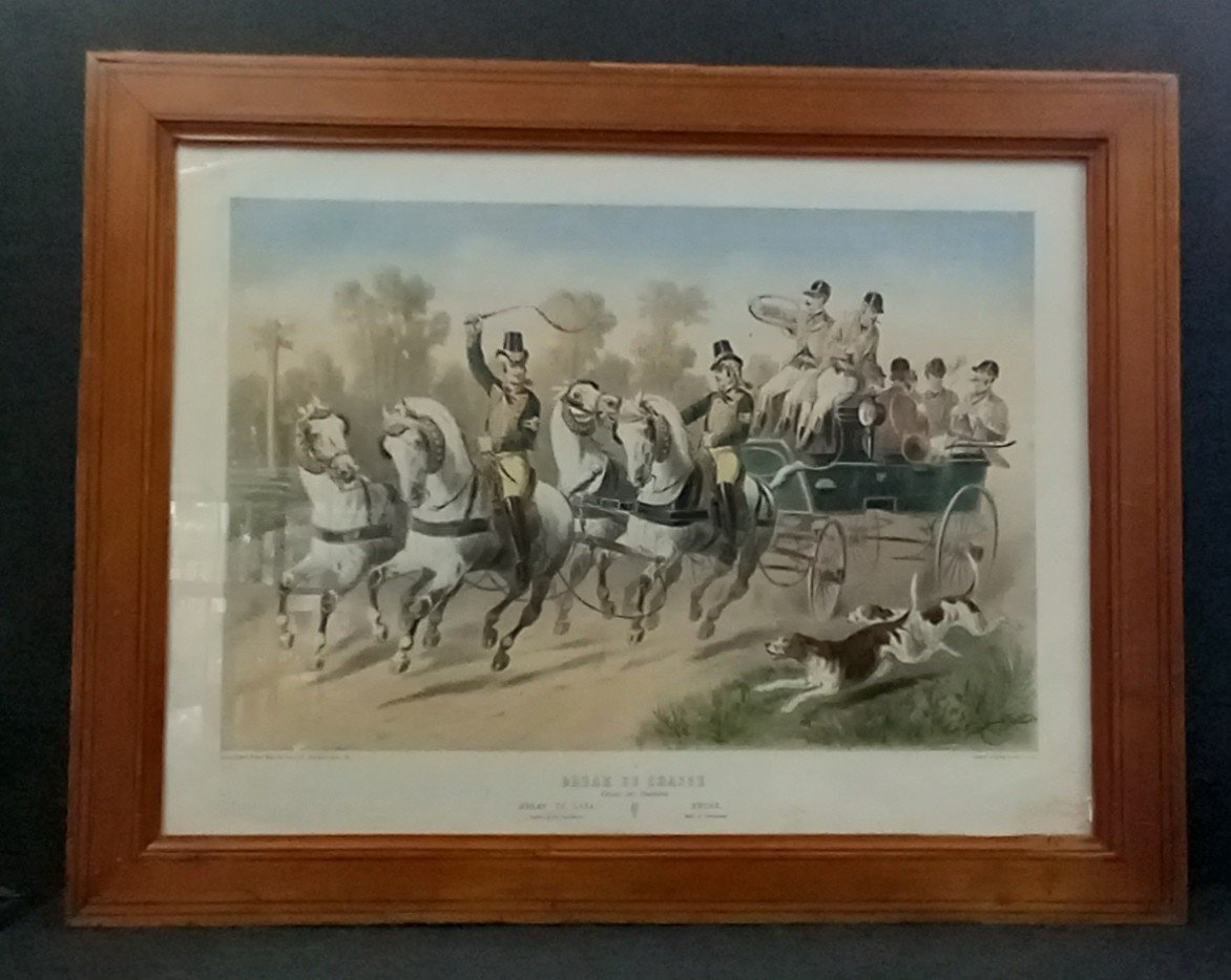 Albert Adam_color Lithograph_"hunting Break"_19th"