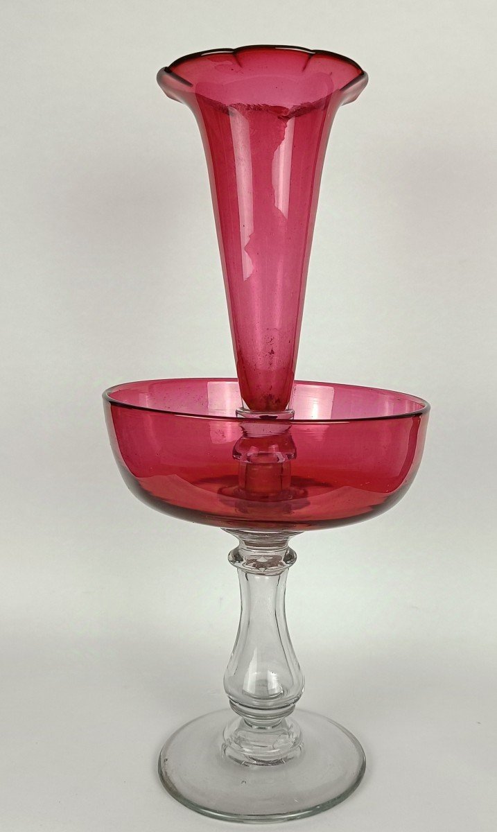 Center Table In Clear And Red Glass _ 19th Century