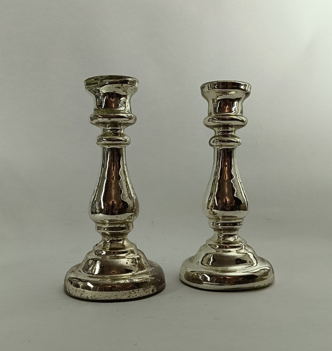 Pair Of Eglomisé Glass Candlesticks_19th Century