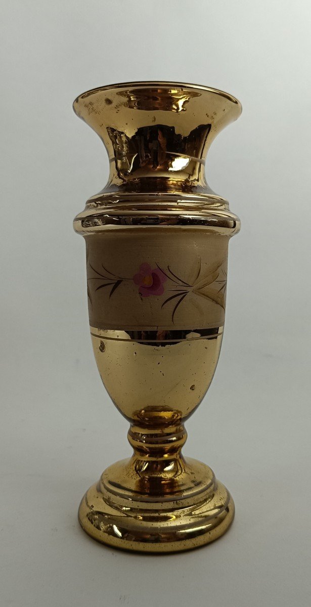 Gilded Eglomisé Glass Vase With Flower Decor_19th Century-photo-2