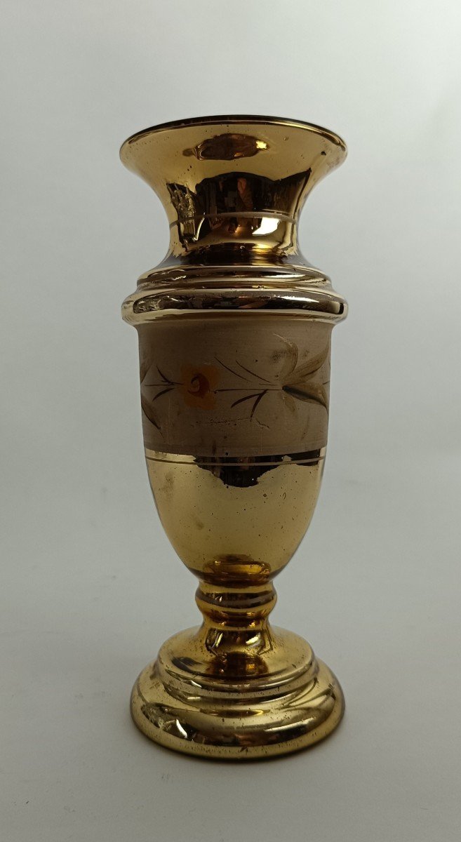 Gilded Eglomisé Glass Vase With Flower Decor_19th Century-photo-3