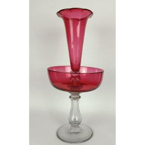 Center Table In Clear And Red Glass _ 19th Century