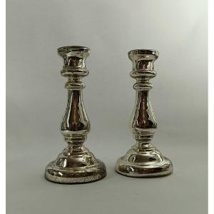 Pair Of Eglomisé Glass Candlesticks_19th Century