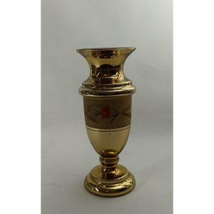 Gilded Eglomisé Glass Vase With Flower Decor_19th Century