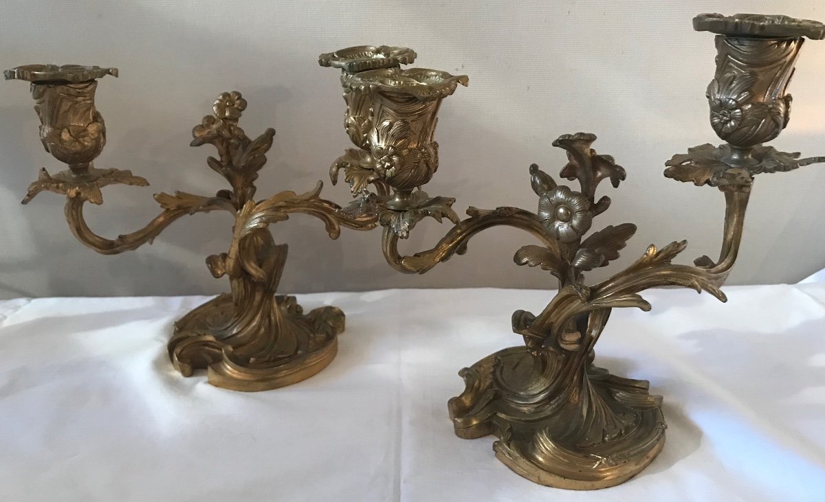 Paire De Chandeliers En Bronze A Deux Bras De Lumière. Réf: Cb 260