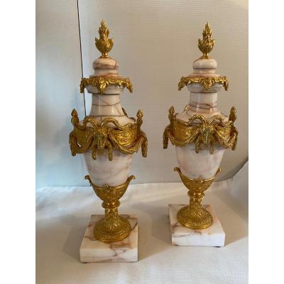 Pair Of Marble And Gold Bronze Cassolette. Ref: Ch 22