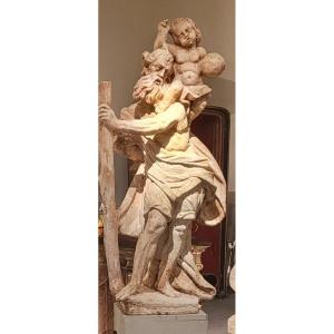 Statue De St Christophe En Pierre XVIIe 