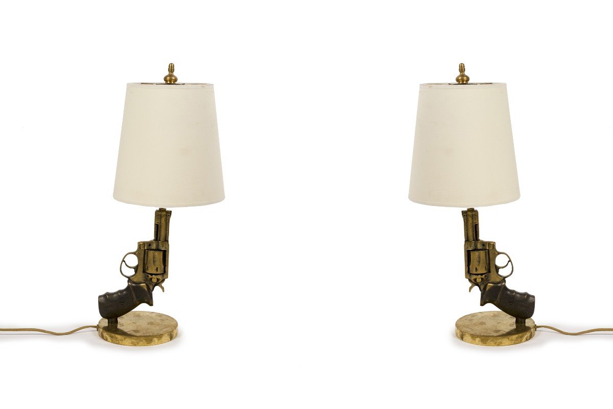 Pair Of Bronze Table Lamps Signed Enzo Missoni