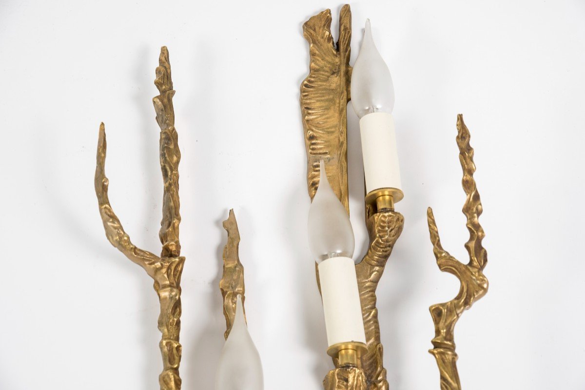 Pair Of Gilt Bronze Sconces In The Taste Of Felix Agostini-photo-1