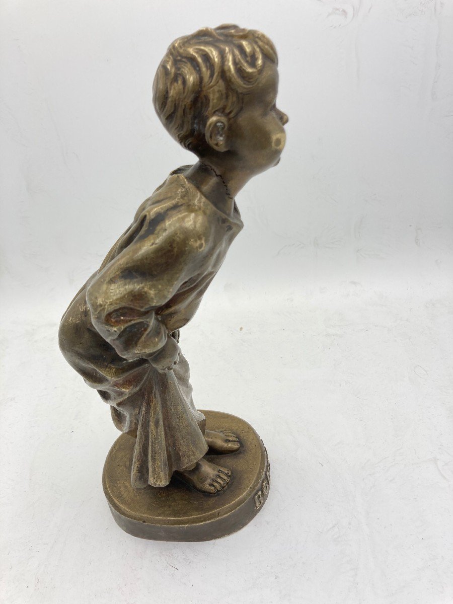 Bronze Sculpture Representing A Young Child, Entitled "good Evening" Signed Berga-photo-2