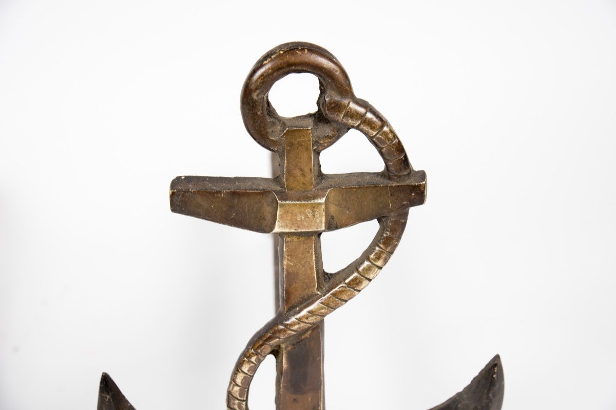 Pair Of Andirons In Bronze Representing An Anchor-photo-4