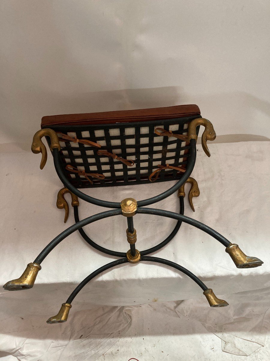 Pair Of Double Patina Metal Stools Attributed To Maison Jansen-photo-4