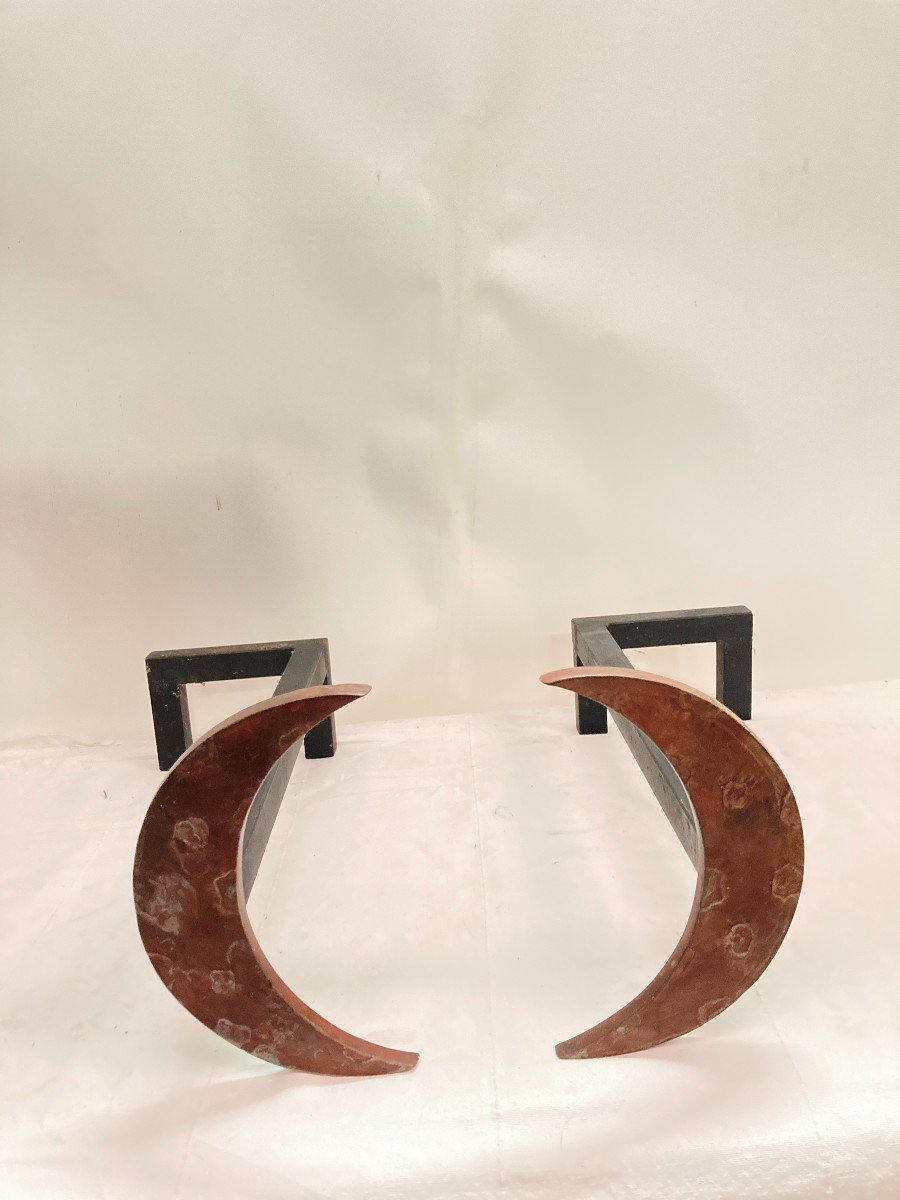 Pair Of Bronze "moon" Andirons Signed E Missoni-photo-4