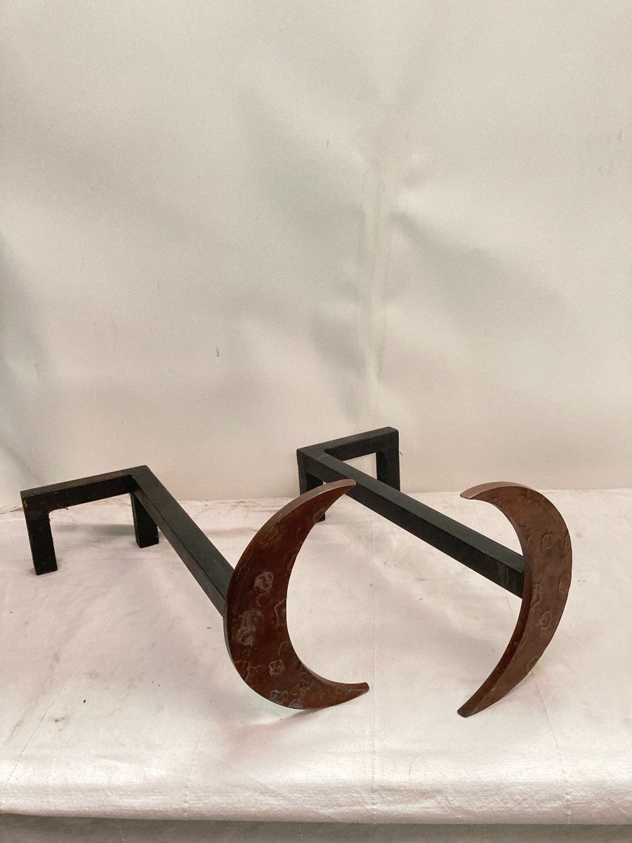 Pair Of Bronze "moon" Andirons Signed E Missoni-photo-3