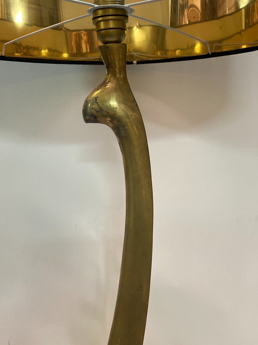 Grande Lampe " Oiseau Stylisé" En Bronze Signée Ricardo Scarpa-photo-3