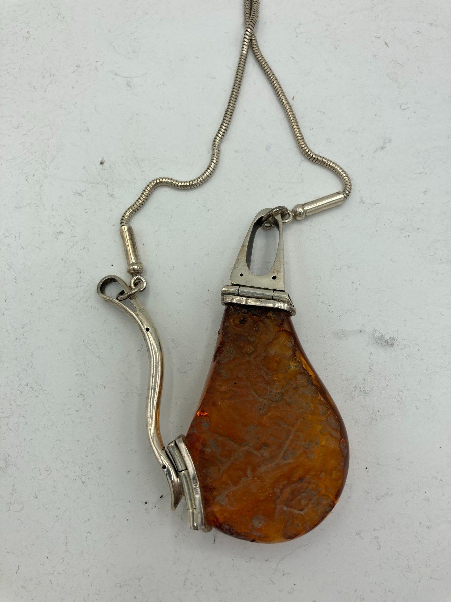 Designer Necklace In Silver And Amber -photo-4