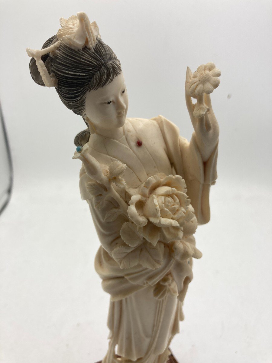 Beautiful Sculpture Of A Chinese Woman In Ivory Around 1900-photo-4