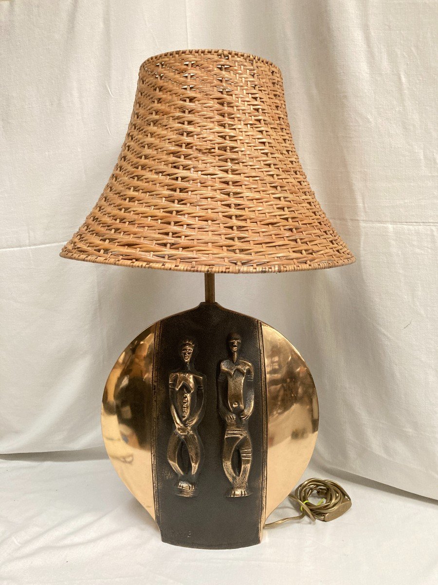 Bronze Lamp Signed Around 1970-photo-3