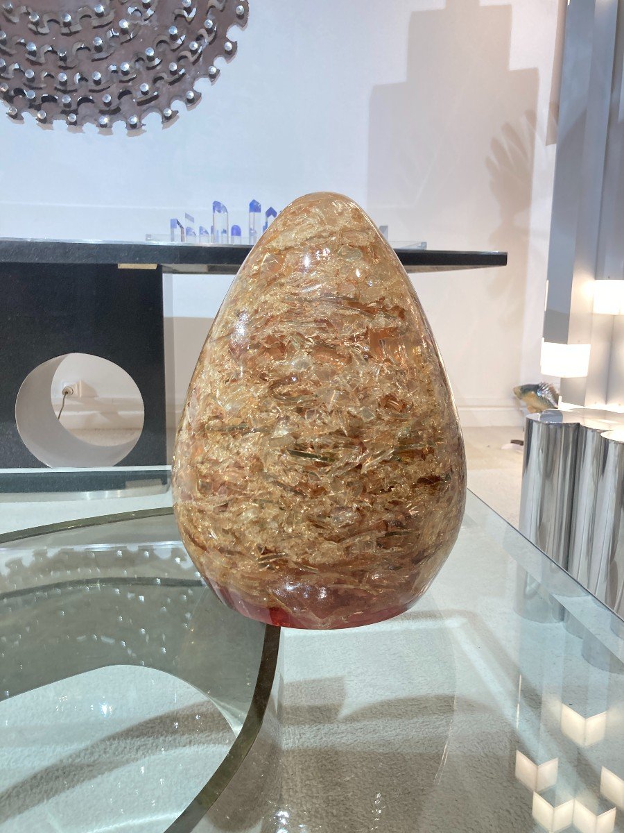 Large Crushed Ice Resin Egg Attributed To Pierre Giraudon