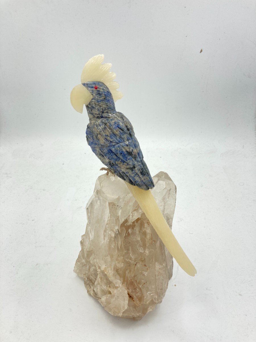 Parrot Made Of Hard Stones Resting On A Rock Crystal-photo-3