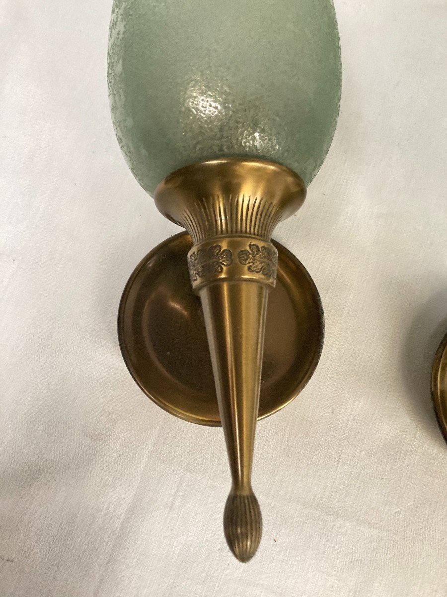 Paire d'Appliques En Bronze Et Verre De Murano Par Veronèse-photo-1