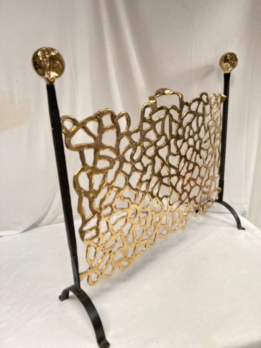 Brutalist Bronze Fireplace Screen By David Marshall-photo-4