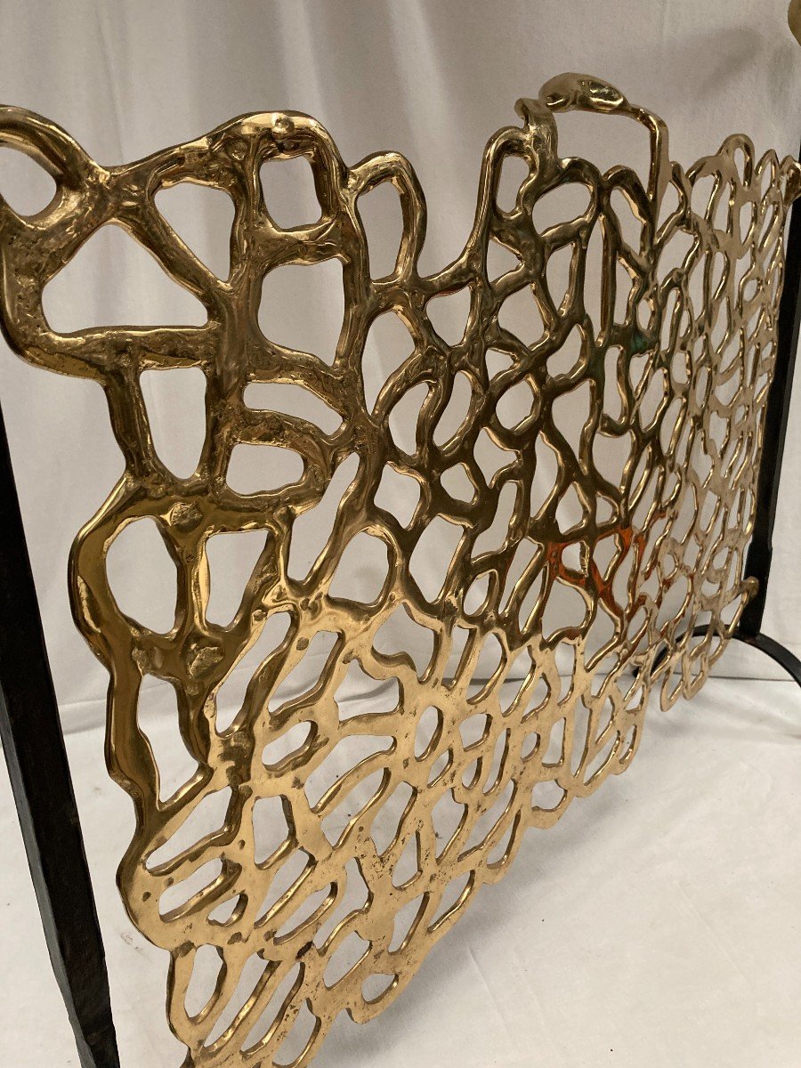 Brutalist Bronze Fireplace Screen By David Marshall-photo-4