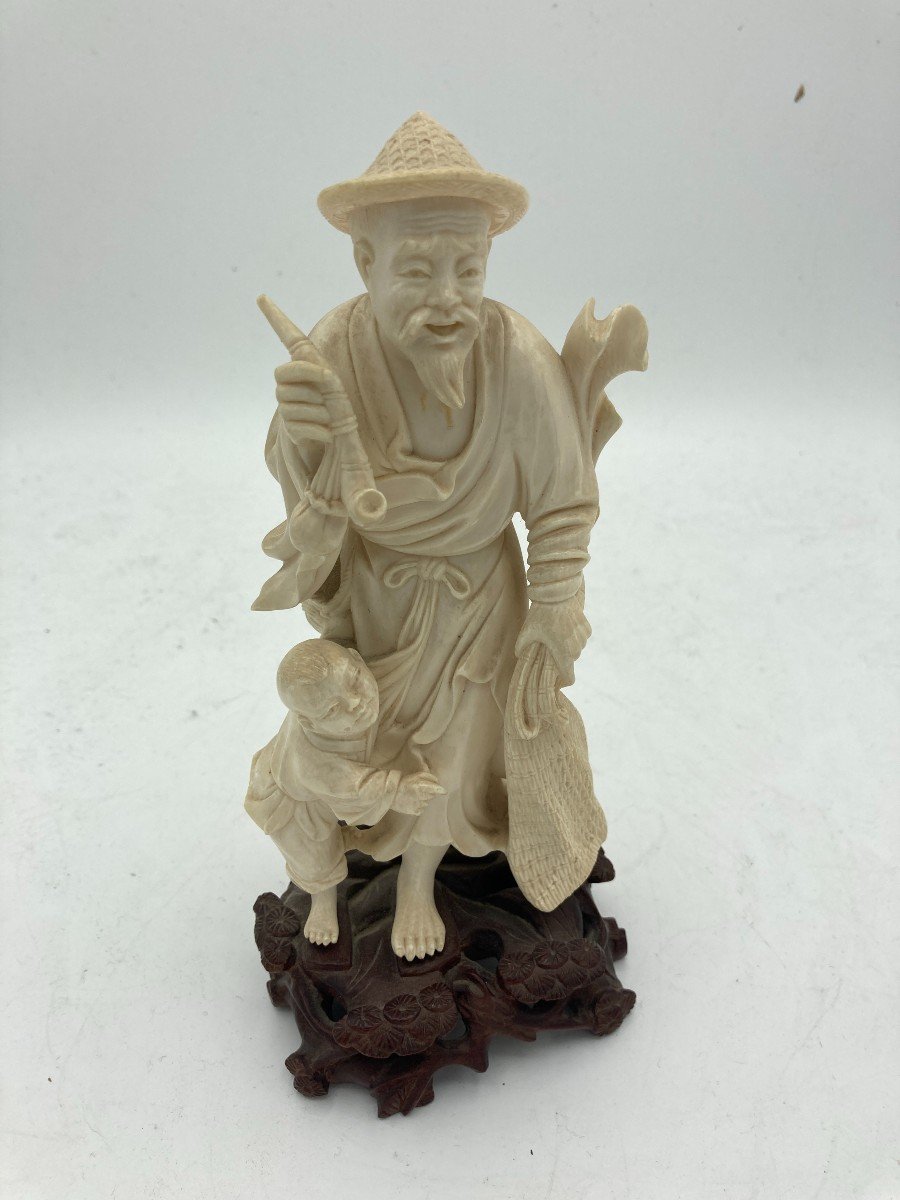 Ivory Sculpture Representing A Man And A Child 